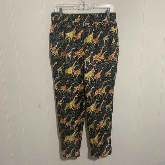 J. Crew Collection Pants Pull-on Silk Twill High Rise Pant Green Giraffes Sz 10 - Picture 2 of 10